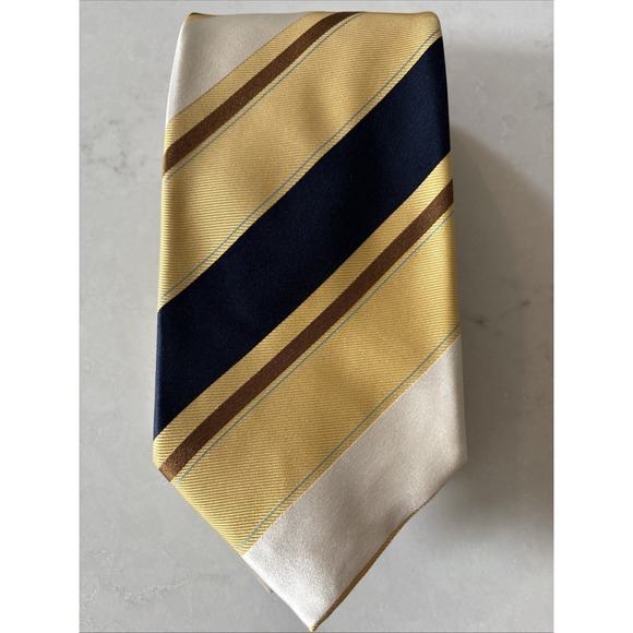 Burberry London Tie 58" Woven‎ England Authentic Silk Striped Yellow Navy 3.75" - Picture 1 of 6